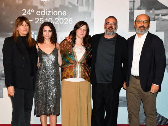 IPA89729033 - Roma Cinema Fest 2026. Night 3 Red Carpet for the film Idda. Pictured: Irene Dionisio, Giovanni Pompili, Tecla Insolia  Copyright: xVincenzoxLandix xPoolxRomaxFilmxFestx2026x IPA89729033