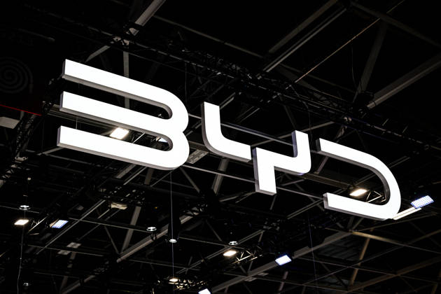 Paris Motor Show 2026 BYD automobile logo, Chinese automaker at the International Motor Show 2026 in Paris Porte de Versailles on October 15,2026. Photo by Tomas Stevens ABACAPRESS.COM Paris France Copyright: xStevensxTomas ABACAx