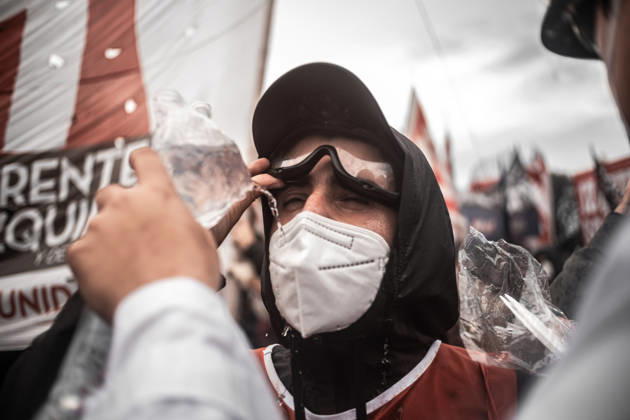 October 15, 2026, Buenos Aires, Buenos Aires, Argentina: Police forces deploy tear gas, water cannon trucks and rubber bullets against demonstrators during the Fifth Federal University March near Congress, as protesters demand the implementation of the University Funding Law and oppose President Javier Milei™s austerity policies. The protest takes place amid the government™s broader deregulation agenda, including Decree 70 2023 Buenos Aires Argentina - ZUMAf175 20261015_zip_f175_005 Copyright: xDaniellaxFernandezxRealinx