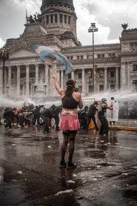 October 15, 2026, Buenos Aires, Buenos Aires, Argentina: Police forces deploy tear gas, water cannon trucks and rubber bullets against demonstrators during the Fifth Federal University March near Congress, as protesters demand the implementation of the University Funding Law and oppose President Javier Milei™s austerity policies. The protest takes place amid the government™s broader deregulation agenda, including Decree 70 2023 Buenos Aires Argentina - ZUMAf175 20261015_zip_f175_013 Copyright: xDaniellaxFernandezxRealinx