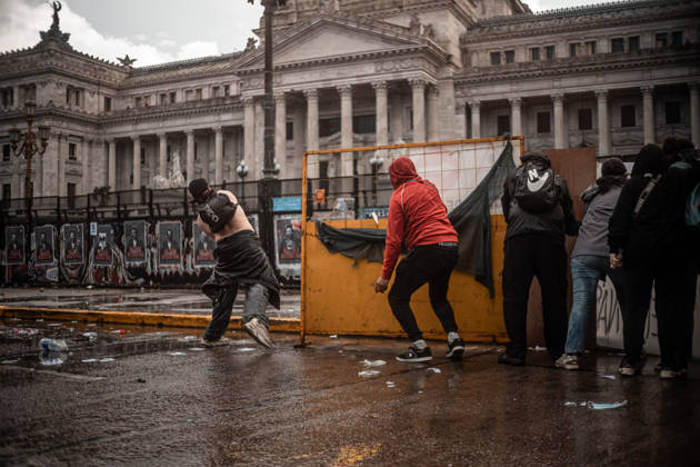 October 15, 2026, Buenos Aires, Buenos Aires, Argentina: Police forces deploy tear gas, water cannon trucks and rubber bullets against demonstrators during the Fifth Federal University March near Congress, as protesters demand the implementation of the University Funding Law and oppose President Javier Milei™s austerity policies. The protest takes place amid the government™s broader deregulation agenda, including Decree 70 2023 Buenos Aires Argentina - ZUMAf175 20261015_zip_f175_018 Copyright: xDaniellaxFernandezxRealinx