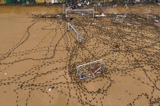 Aftermath of heavy rain in Istanbul ISTANBUL, TURKIYE - OCTOBER 16: An aerial view of mud-covered football fields and ongoing cleanup efforts at Ayazaga Sports Facilities in Istanbul, Turkiye, on October 16, 2026. Cleanup operations continue in areas affected by flooding and heavy rainfall that struck the city on October 14. Hakan Akgun Anadolu Istanbul Turkey. Editorial use only. Please get in touch for any other usage.  Copyright: x2026xAnadoluxHakanxAkgunx