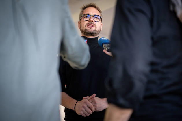 TOP 09 Chairman Matej Ondrej Havel speaks to journalists after casting his vote in the second round of the Senate elections in the Hradec Kralove district, in Hradec Kralove, Hradec Kralove Region, Czech republic on October 16, 2026. (CTKxPhoto DavidxTanecek) CTKPhotoP2026101605227  CTKPhotoP2026101605227