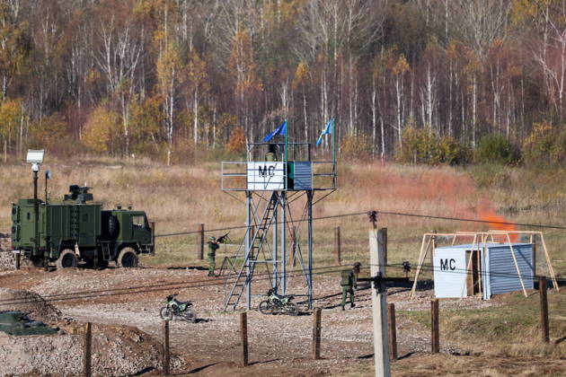 BELARUS - OCTOBER 16, 2026: The final live training phase of the Indestructible Brotherhood 2026 command-and-staff military exercise by the CSTO Peacekeeping Forces at the Losvido military training ground. Maxim Malinovsky TASS  99408789