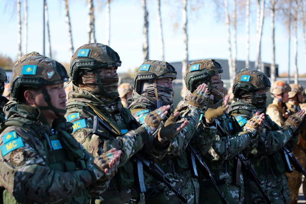 BELARUS - OCTOBER 16, 2026: Servicemen with the Armed Forces of Kazakhstan appear in the final live training phase of the Indestructible Brotherhood 2026 command-and-staff military exercise by the CSTO Peacekeeping Forces at the Losvido military training ground Belarus  - ZUMAt113 20261016_zaa_t113_289 Copyright: xMaximxMalinovskyx