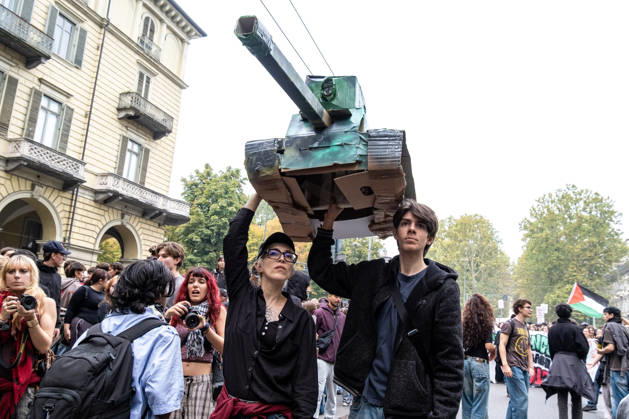 October 16, 2026, Turin, Piedmont, Italy: After days of occupations at many high schools across the city, following the French model, on Friday, October 16, in Turin, thousands of students took to the streets to protest the lack of resources in the school system and the inadequate condition of school buildings. The protesters marched through the city, stopping in front of Porta Susa, where teachers formed a human chain to separate them from the police. Lastly, in Piazza Castello, the police used water cannons and tear gas to disperse the demonstration, which had arrived outside the police headquarters. Turin Italy - ZUMAs377 20261016_znp_s377_001 Copyright: xPietroxStariccox