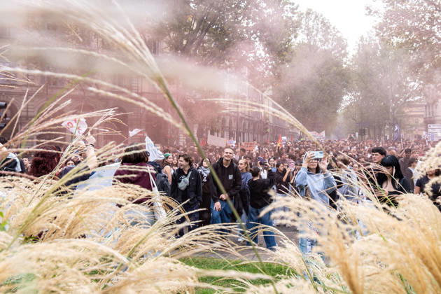 October 16, 2026, Turin, Piedmont, Italy: After days of occupations at many high schools across the city, following the French model, on Friday, October 16, in Turin, thousands of students took to the streets to protest the lack of resources in the school system and the inadequate condition of school buildings. The protesters marched through the city, stopping in front of Porta Susa, where teachers formed a human chain to separate them from the police. Lastly, in Piazza Castello, the police used water cannons and tear gas to disperse the demonstration, which had arrived outside the police headquarters. Turin Italy - ZUMAs377 20261016_znp_s377_018 Copyright: xPietroxStariccox