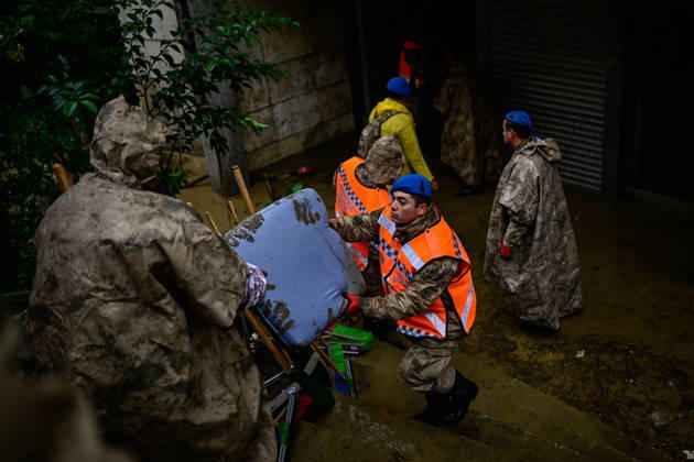 Gendarmerie teams support flood cleanup efforts in Istanbul ISTANBUL, TURKIYE - OCTOBER 16: Gendarmerie teams clear mud and debris from a flood-affected area in Sariyer as cleanup and repair efforts continue, on October 16, 2026 in Istanbul, Turkiye. The teams joined post-flood operations to help restore affected streets and support recovery work. Cem Tekkesinoglu Anadolu Istanbul Turkey. Editorial use only. Please get in touch for any other usage.  Copyright: x2026xAnadoluxCemxTekkesinoglux