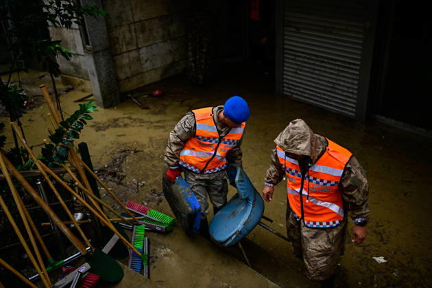 Gendarmerie teams support flood cleanup efforts in Istanbul ISTANBUL, TURKIYE - OCTOBER 16: Gendarmerie teams clear mud and debris from a flood-affected area in Sariyer as cleanup and repair efforts continue, on October 16, 2026 in Istanbul, Turkiye. The teams joined post-flood operations to help restore affected streets and support recovery work. Cem Tekkesinoglu Anadolu Istanbul Turkey. Editorial use only. Please get in touch for any other usage.  Copyright: x2026xAnadoluxCemxTekkesinoglux
