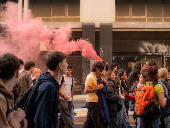 October 16, 2026, Bologna, Italy: BOLOGNA, ITALY, OCTOBER 16, 2026: Students march through central Bologna demanding improved school conditions and greater investment in education rather than military spending, during a day of student demonstrations across Italy. Bologna Italy  - ZUMAq101 20261016_zna_q101_217 Copyright: xAlessandroxDelxBonox