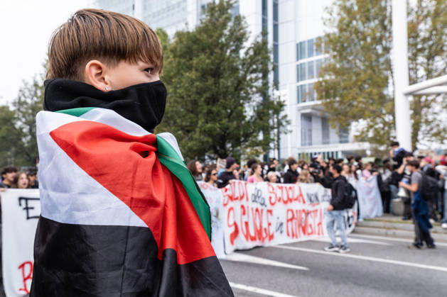 October 16, 2026, Turin, Piedmont, Italy: After days of occupations at many high schools across the city, following the French model, on Friday, October 16, in Turin, thousands of students took to the streets to protest the lack of resources in the school system and the inadequate condition of school buildings. The protesters marched through the city, stopping in front of Porta Susa, where teachers formed a human chain to separate them from the police. Lastly, in Piazza Castello, the police used water cannons and tear gas to disperse the demonstration, which had arrived outside the police headquarters. Turin Italy - ZUMAs377 20261016_znp_s377_022 Copyright: xPietroxStariccox
