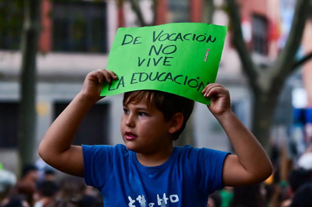 October 16, 2026, Madrid, Madrid, Spain: Teachers, students and members of the education community take part in a demonstration in Madrid, Spain, October 16, 2026, during an indefinite strike in the region s public education sector. Protesters are demanding higher salaries, smaller class sizes, reduced teaching hours and increased resources for public schools. The demonstration is held between Atocha and Puerta del Sol. Madrid Spain - ZUMAz108 20261016_znp_z108_001 Copyright: xRichardxZubelzux