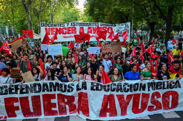 October 16, 2026, Madrid, Madrid, Spain: Teachers, students and members of the education community take part in a demonstration in Madrid, Spain, October 16, 2026, during an indefinite strike in the region s public education sector. Protesters are demanding higher salaries, smaller class sizes, reduced teaching hours and increased resources for public schools. The demonstration is held between Atocha and Puerta del Sol. Madrid Spain - ZUMAz108 20261016_znp_z108_017 Copyright: xRichardxZubelzux