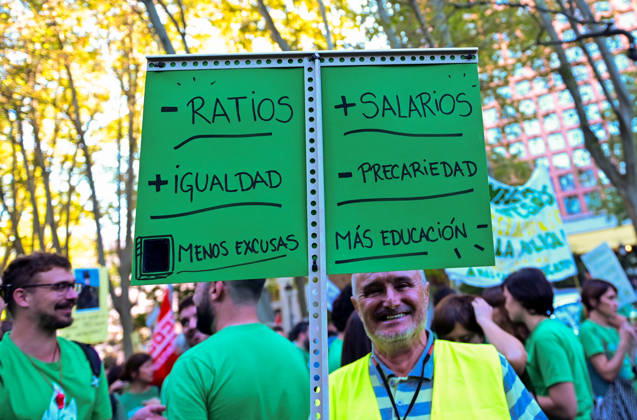 October 16, 2026, Madrid, Madrid, Spain: Teachers, students and members of the education community take part in a demonstration in Madrid, Spain, October 16, 2026, during an indefinite strike in the region s public education sector. Protesters are demanding higher salaries, smaller class sizes, reduced teaching hours and increased resources for public schools. The demonstration is held between Atocha and Puerta del Sol. Madrid Spain - ZUMAz108 20261016_znp_z108_023 Copyright: xRichardxZubelzux