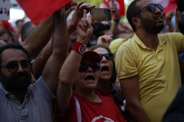 October 17, 2026, Tunis, Tunis, Tunisia, Tunisia: Demonstrators take to the streets of Tunis during a march calling for social and economic reforms and the protection of civil liberties, amid public concerns over rising living costs, workersâ€⠢ rights and freedom of expression on October 17, 2026. Organized by trade unions, journalistsâ€⠢ representatives, lawyers and civil society groups, the demonstration brings together protesters demanding accountability and defending fundamental rights. The march highlights ongoing concerns over Tunisiaâ€⠢s economic situation and the space for public dissent. Tunis Tunisia - ZUMAm342 20261017_zsp_m342_042 Copyright: xHasanxMradx