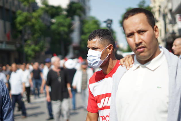 October 17, 2026, Tunis, Tunis, Tunisia, Tunisia: Demonstrators take to the streets of Tunis during a march calling for social and economic reforms and the protection of civil liberties, amid public concerns over rising living costs, workers™ rights and freedom of expression on October 17, 2026. Organized by trade unions, journalists™ representatives, lawyers and civil society groups, the demonstration brings together protesters demanding accountability and defending fundamental rights. The march highlights ongoing concerns over Tunisia™s economic situation and the space for public dissent. Tunis Tunisia - ZUMAm342 20261017_zsp_m342_031 Copyright: xHasanxMradx