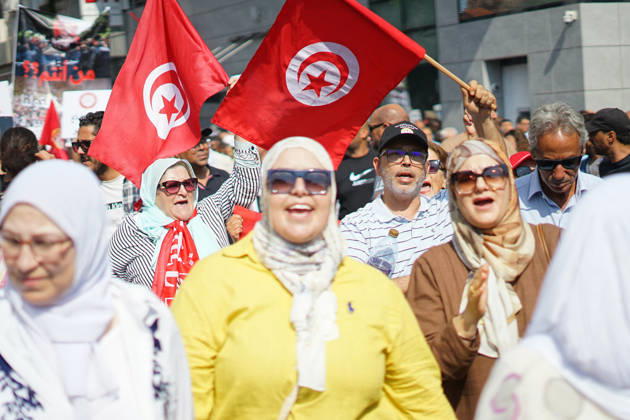 October 17, 2026, Tunis, Tunis, Tunisia, Tunisia: Demonstrators take to the streets of Tunis during a march calling for social and economic reforms and the protection of civil liberties, amid public concerns over rising living costs, workersâ€⠢ rights and freedom of expression on October 17, 2026. Organized by trade unions, journalistsâ€⠢ representatives, lawyers and civil society groups, the demonstration brings together protesters demanding accountability and defending fundamental rights. The march highlights ongoing concerns over Tunisiaâ€⠢s economic situation and the space for public dissent. Tunis Tunisia - ZUMAm342 20261017_zsp_m342_032 Copyright: xHasanxMradx
