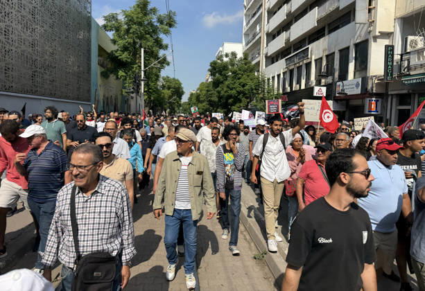 Thousands rally in Tunis against President Kais Saied s policies TUNIS, TUNISIA - OCTOBER 17: Demonstrators march through the streets of Tunis carrying placards and chanting slogans against President Kais Saied s policies while calling for freedom of expression and the protection of rights and freedoms, on October 17, 2026 in Tunis, Tunisia. The march ended in front of the Municipal Theatre in the capital. Mehmet Akif Turan Anadolu Tunis Tunisia. Editorial use only. Please get in touch for any other usage.  Copyright: x2026xAnadoluxMehmetxAkifxTuranx
