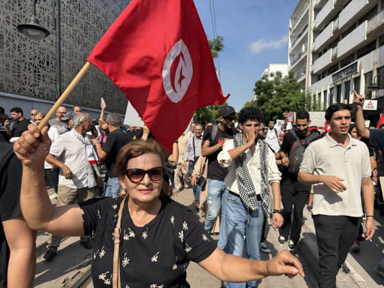 Thousands rally in Tunis against President Kais Saied s policies TUNIS, TUNISIA - OCTOBER 17: Demonstrators march through the streets of Tunis carrying placards and chanting slogans against President Kais Saied s policies while calling for freedom of expression and the protection of rights and freedoms, on October 17, 2026 in Tunis, Tunisia. The march ended in front of the Municipal Theatre in the capital. Mehmet Akif Turan Anadolu Tunis Tunisia. Editorial use only. Please get in touch for any other usage.  Copyright: x2026xAnadoluxMehmetxAkifxTuranx