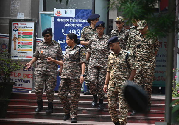 NEW DELHI, INDIA - OCTOBER 17: Security and Lawyers seen present at Mandir Marg Police Station for CJP founder Abhijeet Dipke as he is going to be produced before Special Executive Magistrate (SEM) in the afternoon, on October 17, 2026 in New Delhi, India. Abhijeet Dipke was granted conditional bail and released on Saturday after signing a peace bond, a day after his detention while heading to the Lehra Do Tiranga protest in Delhi. He was arrested on Saturday morning for allegedly violating a peace bond furnished by him on October 10. Dipke was released after signing another Rs 50,000 peace bond, Delhi Police said on Saturday. (Photo by Sonu Mehta Hindustan Times ) CJP Founder Abhijeet Dipke Produced Before Magistrate After Detention, Relea