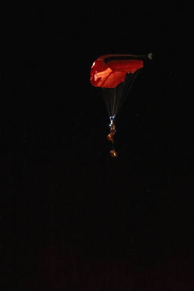 October 17, 2026, Wainwright, Alberta, Canada: A person parachutes near the Wainwright Health Centre as injured military members are treated after a fire at CFB Wainwright, outside of Wainwright, Alta., on Saturday, Oct. 17, 2026. Wainwright Canada  - ZUMAc35_ 20261017_zaf_c35_157 Copyright: xJohnxUlanx