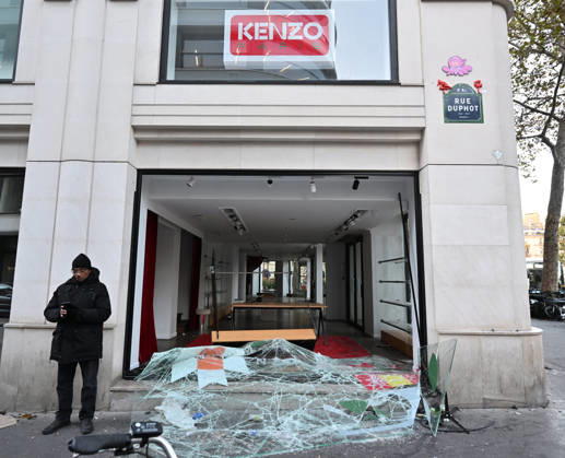 Aftermath of clashes during nationwide protests in Paris PARIS, FRANCE - OCTOBER 18: A man stands next to a vandalised Kenzo store following clashes during nationwide protests against the high cost of living and rising fuel prices in Paris, France on October 18, 2026. Mustafa Yalcin Anadolu Paris France. Editorial use only. Please get in touch for any other usage.  Copyright: x2026xAnadoluxMustafaxYalcinx