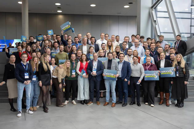 Markus Söder in a group photo with the Bavarian State Association at the Junge Union’s Germany Day in Bonn on October 26, 2018. Bavarian Minister-President and CSU Chairman Markus SÖDER (CSU), is standing in the center Copyright: xMarcxJohnx