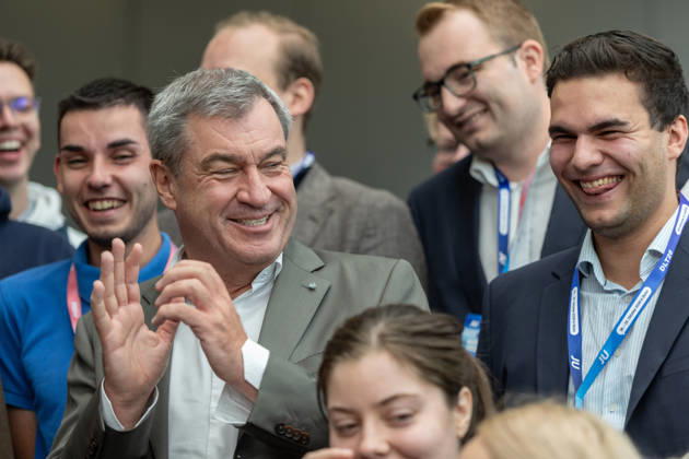 Markus Söder in a group photo with the Bavarian State Association at the Junge Union’s Germany Day in Bonn on October 18, 2026. Bavarian Minister-President and CSU Chair Markus SÖDER (CSU), is pictured in the center of a group photo with delegates from the Bavarian State Associa Copyright: xMarcxJohnx