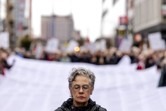 UTRECHT - Participants during a so-called funeral procession to draw attention to the deadly violence against children in Gaza. ROBIN VAN LONKHUIJSEN ANP netherlands out - belgium out  Copyright: xx x572831981x originalFilename: 572831981.jpg