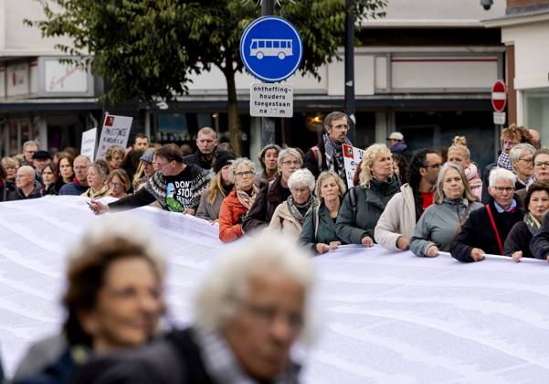 UTRECHT - Participants during a so-called funeral procession to draw attention to the deadly violence against children in Gaza. ROBIN VAN LONKHUIJSEN ANP netherlands out - belgium out  Copyright: xx x572838844x originalFilename: 572838844.jpg