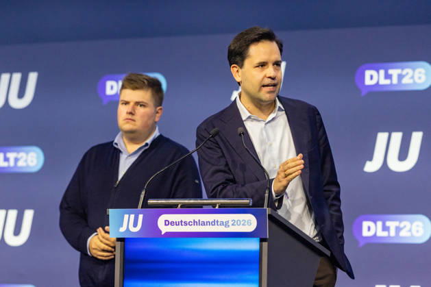 Young Union Germany Day in Bonn, October 18, 2026; Johannes Volkmann and Johannes WINKEL, Member of the Bundestag and Federal Chairman of the Young Union, CDU on the Status of Separation Talks in Berlin The three-day conference of the Copyright: xMarcxJohnx