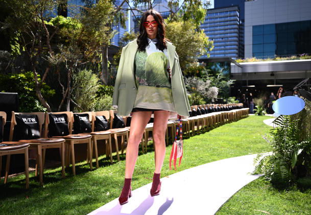 MELBOURNE FASHION WEEK PREVIEW, Guest Maku Fenaroli poses for a photo ahead of a 2026 Melbourne Fashion Week Runway Preview, at Sky Park, Melbourne, Monday, October 19, 2026. The preview features a selection of the upcoming collections that will appear on M FW runways including designers OUT OF HAND x Lisa Waup, Ebony Noire, Van Ermel Scherer, Perple, Gotham, Wilson Jedd Adams, Asiyam, Atoir, NGALI, Kuwaii, HoMie, Collective Closets x Mariam Farah, TOJHÃÄ, Amy Cottrell, BAAQIY and Sean Rentero. ( NO ARCHIVING MELBOURNE VICTORIA Australia  Copyright: xJOELxCARRETTx 20261019127488922018