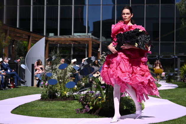 MELBOURNE FASHION WEEK PREVIEW, A model walks the runway during a 2026 Melbourne Fashion Week Runway Preview, at Sky Park, Melbourne, Monday, October 19, 2026. The preview features a selection of the upcoming collections that will appear on M FW runways including designers OUT OF HAND x Lisa Waup, Ebony Noire, Van Ermel Scherer, Perple, Gotham, Wilson Jedd Adams, Asiyam, Atoir, NGALI, Kuwaii, HoMie, Collective Closets x Mariam Farah, TOJHÃÄ, Amy Cottrell, BAAQIY and Sean Rentero. ( NO ARCHIVING MELBOURNE VICTORIA Australia  Copyright: xJOELxCARRETTx 20261019116291375901