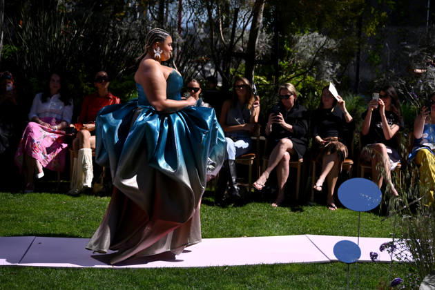 MELBOURNE FASHION WEEK PREVIEW, A model walks the runway during a 2026 Melbourne Fashion Week Runway Preview, at Sky Park, Melbourne, Monday, October 19, 2026. The preview features a selection of the upcoming collections that will appear on M FW runways including designers OUT OF HAND x Lisa Waup, Ebony Noire, Van Ermel Scherer, Perple, Gotham, Wilson Jedd Adams, Asiyam, Atoir, NGALI, Kuwaii, HoMie, Collective Closets x Mariam Farah, TOJHÃÄ, Amy Cottrell, BAAQIY and Sean Rentero. ( NO ARCHIVING MELBOURNE VICTORIA Australia  Copyright: xJOELxCARRETTx 20261019113292807102
