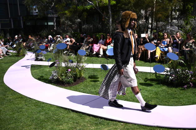 MELBOURNE FASHION WEEK PREVIEW, A model walks the runway during a 2026 Melbourne Fashion Week Runway Preview, at Sky Park, Melbourne, Monday, October 19, 2026. The preview features a selection of the upcoming collections that will appear on M FW runways including designers OUT OF HAND x Lisa Waup, Ebony Noire, Van Ermel Scherer, Perple, Gotham, Wilson Jedd Adams, Asiyam, Atoir, NGALI, Kuwaii, HoMie, Collective Closets x Mariam Farah, TOJHÃÄ, Amy Cottrell, BAAQIY and Sean Rentero. ( NO ARCHIVING MELBOURNE VICTORIA Australia  Copyright: xJOELxCARRETTx 20261019176671904607