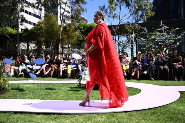 MELBOURNE FASHION WEEK PREVIEW, A model walks the runway during a 2026 Melbourne Fashion Week Runway Preview, at Sky Park, Melbourne, Monday, October 19, 2026. The preview features a selection of the upcoming collections that will appear on M FW runways including designers OUT OF HAND x Lisa Waup, Ebony Noire, Van Ermel Scherer, Perple, Gotham, Wilson Jedd Adams, Asiyam, Atoir, NGALI, Kuwaii, HoMie, Collective Closets x Mariam Farah, TOJHÃÄ, Amy Cottrell, BAAQIY and Sean Rentero. ( NO ARCHIVING MELBOURNE VICTORIA Australia  Copyright: xJOELxCARRETTx 20261019127414949752