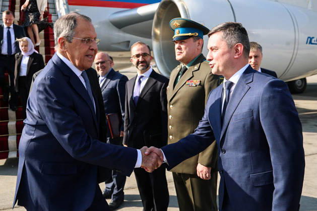 IRAN, TEHRAN - OCTOBER 19, 2026: Sergei Lavrov (L front), Russia’s Minister of Foreign Affairs, is pictured during a welcoming ceremony at the city s airport. Best quality available. Russian Foreign Ministry TASS  99614195