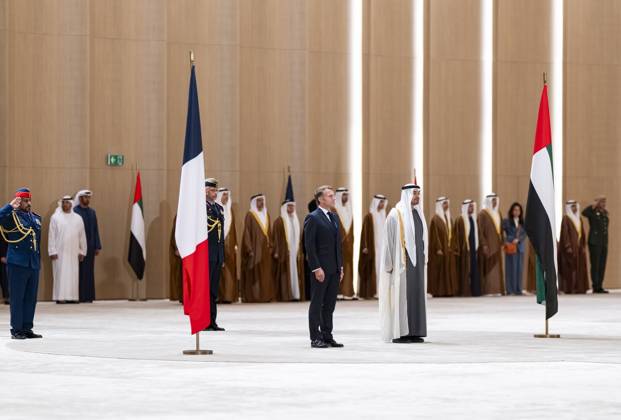 Macron visits UAE on second stop of four-nation Gulf tour ABU DHABI, UAE - OCTOBER 19: (----EDITORIAL USE ONLY - MANDATORY CREDIT - UAE PRESIDENTIAL PALACE HANDOUT - NO MARKETING NO ADVERTISING CAMPAIGNS - DISTRIBUTED AS A SERVICE TO CLIENTS----) French President Emmanuel Macron arrives in the United Arab Emirates, marking the second leg of his four-nation Gulf tour, on October 19, 2026. Macron was welcomed with an official ceremony by UAE President Sheikh Mohamed bin Zayed Al Nahyan at Qasr Al Watan in the capital Abu Dhabi, ahead of bilateral talks on regional issues and strategic partnerships. UAE Presidential Palace Anadolu Abu Dhabi United Arab Emirates. Editorial use only. Please get in touch for any other usage.  Copyright: x2026xAnadoluxUAExPresidentialxPalacex