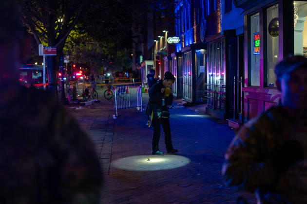 October 19, 2026, Washington, Dc, United States: A National Guard soldier was shot in the Eastern Market neighborhood of Washington, D.C. in the early hours of October 19, 2026. The guardsman tried to break up a fight but was shot by one of the participants, before the suspect was shot by other National Guard soldiers. Both the Guardsman and the suspect were taken to the hospital with non-life threatening injuries. Washington United States  - ZUMAl312 20261019_znp_l312_030 Copyright: xAndrewxLeydenx