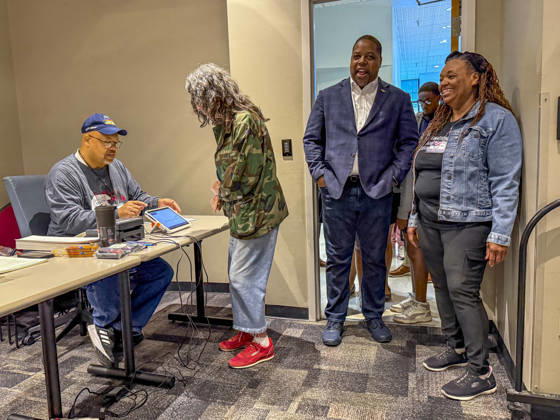 October 19, 2026, Little Rock, Arkansas, USA: Democratic Congressional candidate CHRIS JONES waits his turn to vote on the first day of early vote in Arkansas. Jones is running for the seat now held by Rep. French Hill (R-AR). Should Jones win, he will be the first Black person Arkansas sends to Congress. Little Rock USA - ZUMAd155 20261019_znp_d155_024 Copyright: xSuexDorfmanx