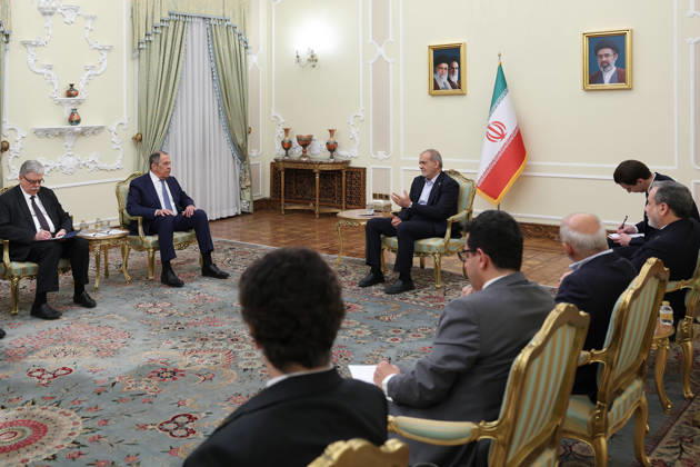 Masoud Pezeshkian - Sergey Lavrov meeting in Tehran TEHRAN, IRAN - OCTOBER 19: (----EDITORIAL USE ONLY - MANDATORY CREDIT - IRANIAN PRESIDENCY HANDOUT - NO MARKETING NO ADVERTISING CAMPAIGNS - DISTRIBUTED AS A SERVICE TO CLIENTS----) ( RESTRICTIONS: NO Access Israel Media Persian Language TV Stations Outside Iran Strictly No Access BBC Persian VOA Persian Manoto TV Iran International TV ) Iranian President Masoud Pezeshkian meets with Russian Foreign Minister Sergey Lavrov during an official diplomatic visit in Tehran, Iran, on October 19, 2026. Iranian Presidency Anadolu Tehran Iran. Editorial use only. Please get in touch for any other usage.  Copyright: x2026xAnadoluxIranianxPresidencyx