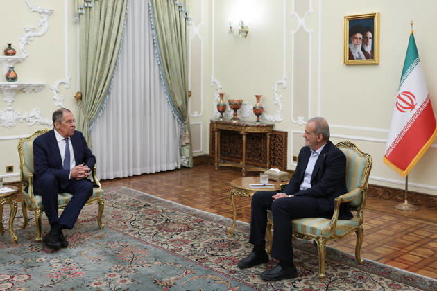 Masoud Pezeshkian - Sergey Lavrov meeting in Tehran TEHRAN, IRAN - OCTOBER 19: (----EDITORIAL USE ONLY - MANDATORY CREDIT - IRANIAN PRESIDENCY HANDOUT - NO MARKETING NO ADVERTISING CAMPAIGNS - DISTRIBUTED AS A SERVICE TO CLIENTS----) ( RESTRICTIONS: NO Access Israel Media Persian Language TV Stations Outside Iran Strictly No Access BBC Persian VOA Persian Manoto TV Iran International TV ) Iranian President Masoud Pezeshkian (R) meets with Russian Foreign Minister Sergey Lavrov (L) during an official diplomatic visit in Tehran, Iran, on October 19, 2026. Iranian Presidency Anadolu Tehran Iran. Editorial use only. Please get in touch for any other usage.  Copyright: x2026xAnadoluxIranianxPresidencyx