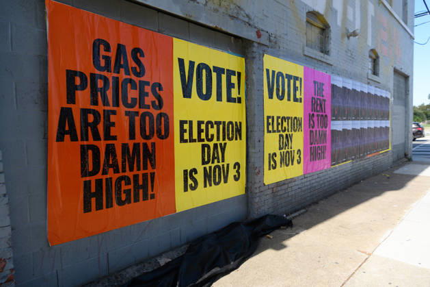 October 19, 2026, Dallas, Texas, USA: Early voting started in Dallas TX on Monday morning...Large posters on the wall in East Dallas Dallas USA  - ZUMAa183 20261019_znp_a183_012 Copyright: xAvixAdelmanx
