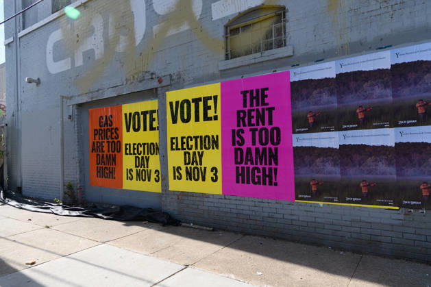 October 19, 2026, Dallas, Texas, USA: Early voting started in Dallas TX on Monday morning...Large posters on the wall in East Dallas Dallas USA - ZUMAa183 20261019_znp_a183_013 Copyright: xAvixAdelmanx