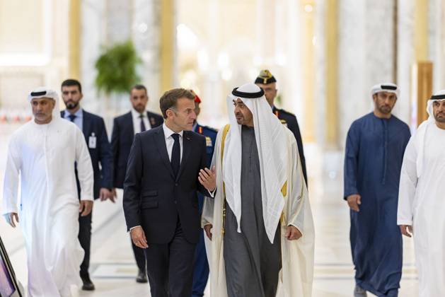 French President Emmanuel Macron in UAE ABU DHABI, UNITED ARAB EMIRATES - OCTOBER 19: (----EDITORIAL USE ONLY – MANDATORY CREDIT - UAE PRESIDENTIAL PALACE HANDOUT - NO MARKETING NO ADVERTISING CAMPAIGNS - DISTRIBUTED AS A SERVICE TO CLIENTS----) French President Emmanuel Macron meets with UAE President Sheikh Mohamed bin Zayed Al Nahyan at Qasr Al Watan Palace in Abu Dhabi, United Arab Emirates, on October 19, 2026. Macron arrived in Abu Dhabi for the second leg of his four-nation Gulf tour to discuss bilateral cooperation and regional issues. UAE Presidential Palace Handout Anadolu Abu Dhabi United Arab Emirates. Editorial use only. Please get in touch for any other usage.  Copyright: x2026xAnadoluxUAExPresidentialxPalace Handoutx