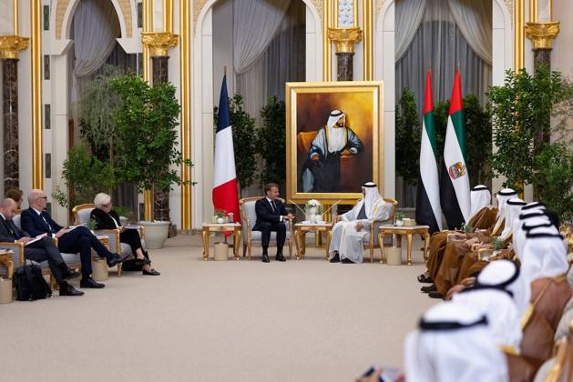 French President Emmanuel Macron in UAE ABU DHABI, UAE - OCTOBER 19: (----EDITORIAL USE ONLY – MANDATORY CREDIT - GOVERNMENT OF ABU DHABI MEDIA OFFICE HANDOUT - NO MARKETING NO ADVERTISING CAMPAIGNS - DISTRIBUTED AS A SERVICE TO CLIENTS----) French President Emmanuel Macron (L) meets with UAE President Sheikh Mohamed bin Zayed Al Nahyan (R) at Qasr Al Watan in Abu Dhabi, United Arab Emirates, on October 19, 2026. The meeting took place during the second leg of Macron s four-nation tour of the Gulf region. Abu Dhabi Government Media Office Anadolu Abu Dhabi United Arab Emirates. Editorial use only. Please get in touch for any other usage.  Copyright: x2026xAnadoluxAbuxDhabixGovernmentxMediaxOfficex