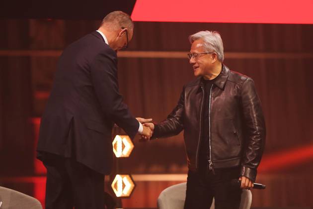 Berlin, Germany, October 19, 2026; Kraftwerk Berlin; Invest in Germany Summit; Federal Chancellor Friedrich Merz (CDU) and Nvidia CEO Jensen Huang Copyright: xdtsxNachrichtenagenturx dts_139975