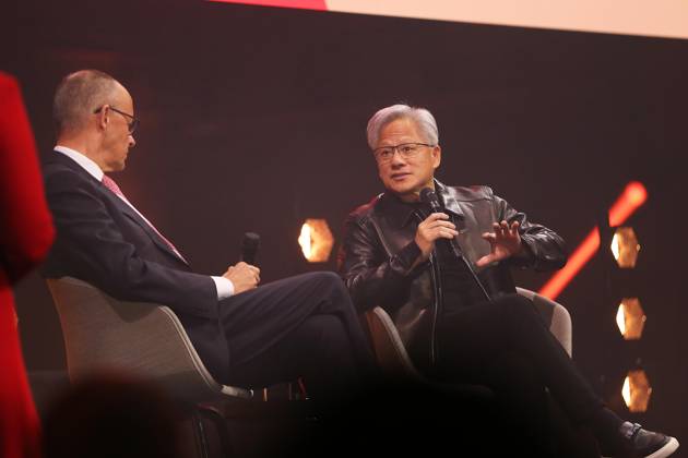 Berlin, Germany, October 19, 2026; Kraftwerk Berlin; Invest in Germany Summit; Federal Chancellor Friedrich Merz (CDU) and Nvidia CEO Jensen Huang Copyright: xdtsxNachrichtenagenturx dts_139976