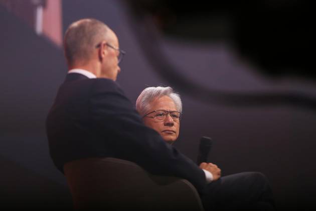 Berlin, Germany, October 19, 2026; Kraftwerk Berlin; Invest in Germany Summit; Federal Chancellor Friedrich Merz (CDU) and Nvidia CEO Jensen Huang Copyright: xdtsxNachrichtenagenturx dts_139979