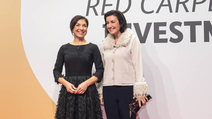 Katherina Reiche, Federal Minister for Economic Affairs and Energy, and Dorothee Bär, Federal Minister for Research, Technology, and Space, from left, on the red carpet at the Invest in Germany Summit 2026 Red Carpet for Investments event at Kraftwerk Berlin, Berlin, Germany; Kraftwerk Berlin event venue